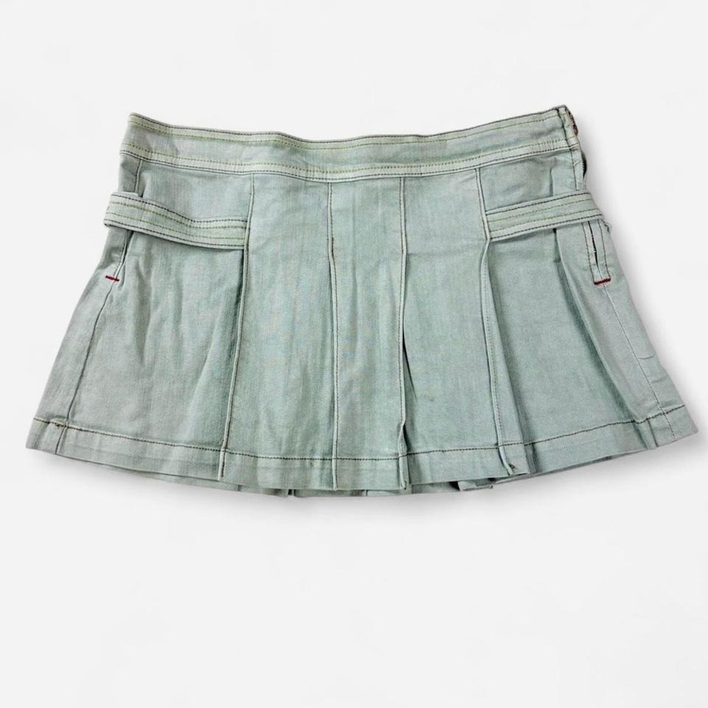 Deadstock Y2K denim pleated micro mini skirt Medium
